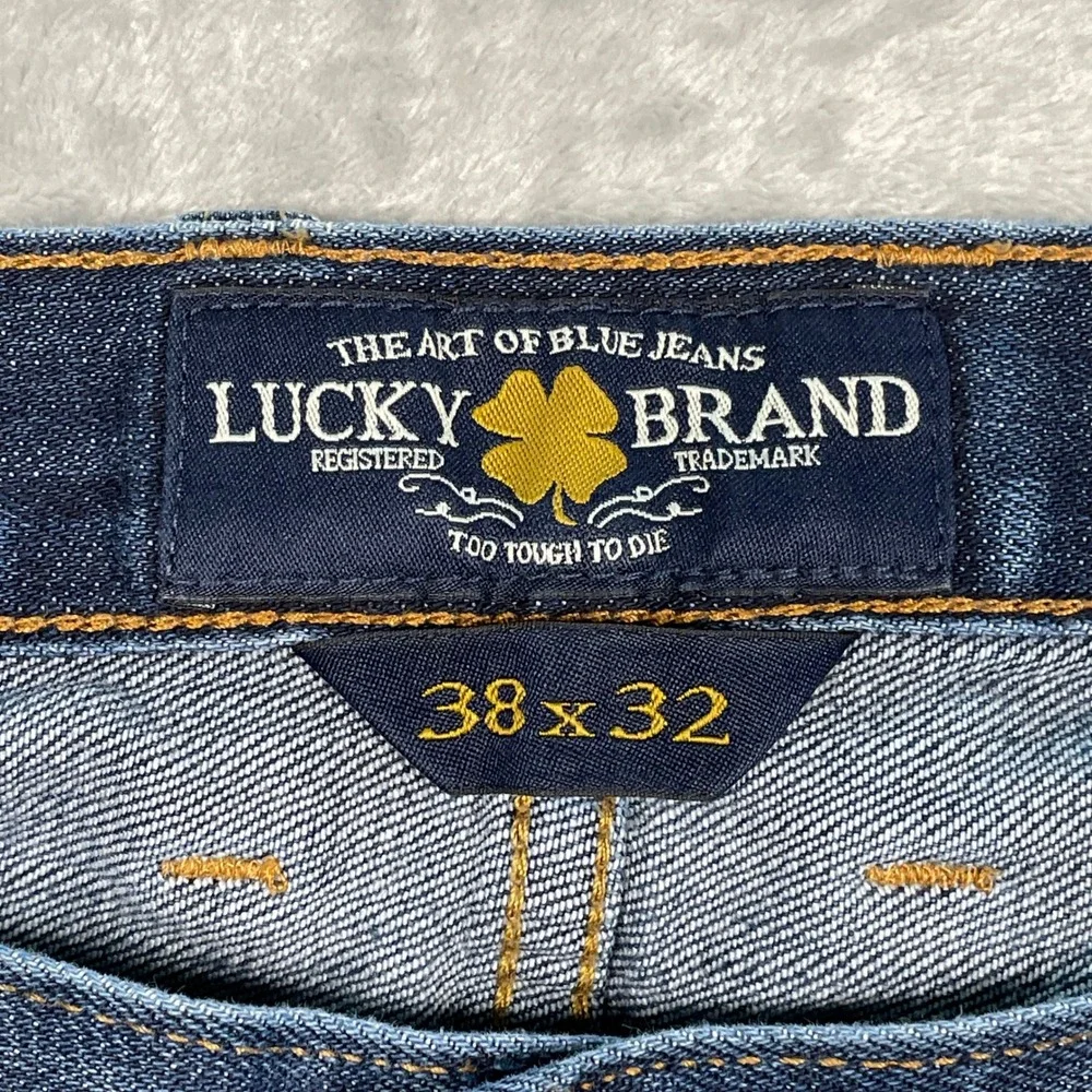 Lucky Brand 361 Vintage Straight Jeans Mens 38x32 Blue Medium Wash Distressed